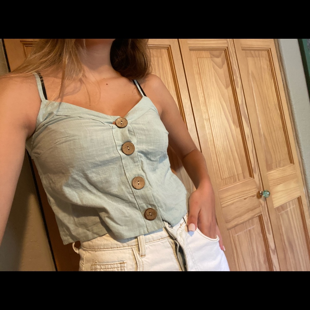 Blue tank top with front buttons